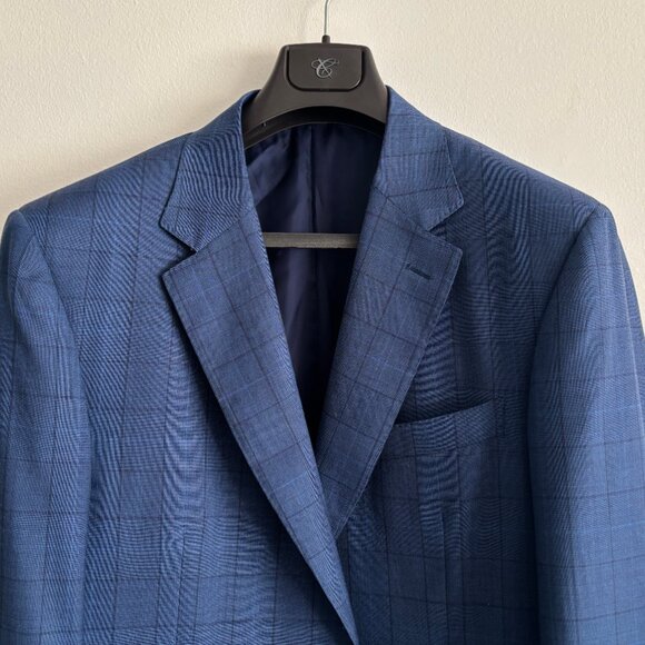 $2500 Canali Windowpane Blue Checked Suit - Size 46. Pants 38x31 - Picture 2 of 14